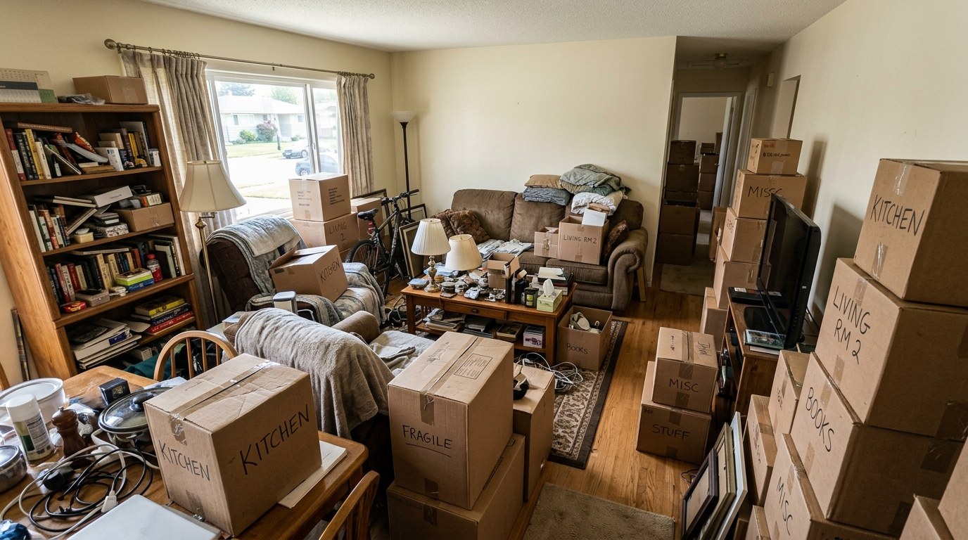 Cleanout crew loading furniture and household items into a truck at a Jacksonville property