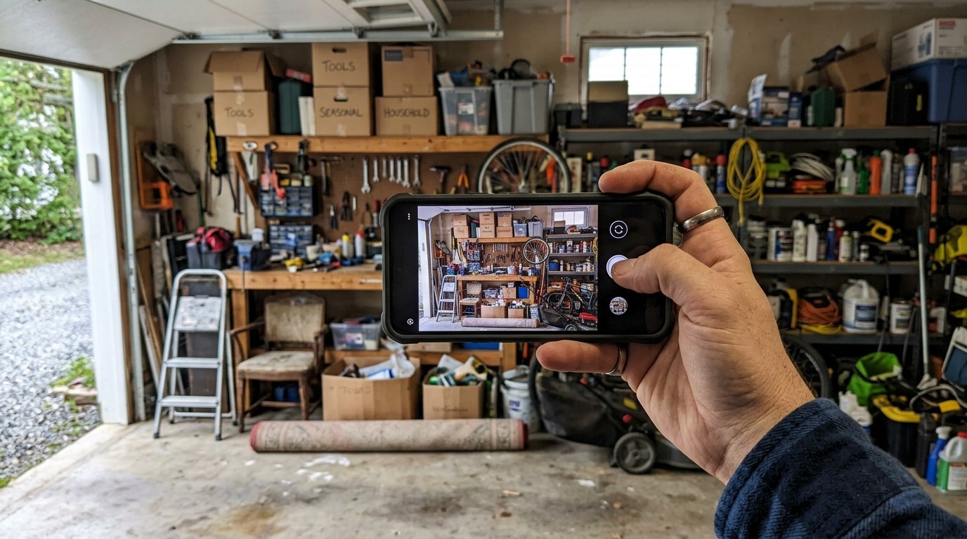 Taking photos of items and property condition for a cleanout quote request